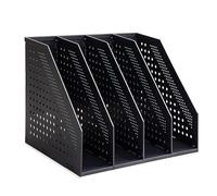 Portadocumenti A4 da scrivania, robusto portariviste in plastica, scatola portaoggetti da ufficio, libreria, mobiletto portadocumenti con 4 scomparti e divisori(Black)