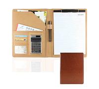 Portadocumenti A4 Portfolio Lavoro Riunione Portablocco Blocco Note Impermeabile Con Blocco Per Scrittura E Calcolatrice A 12 Cifre Per Donne E Uomini(Brown)