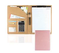 Portadocumenti A4 Portfolio Lavoro Riunione Portablocco Blocco Note Impermeabile Con Blocco Per Scrittura E Calcolatrice A 12 Cifre Per Donne E Uomini(Pink)