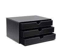 Portadocumenti da scrivania in pelle, Organizer da scrivania in pelle con 3 cassetti, Forniture for ufficio, Scatola portaoggetti impilabile for gioielli Fatture Documenti cartacei Trucco Accessori fo