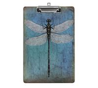 Portadocumenti in acrilico formato lettera con clip in metallo, robusto, in plastica rigida, ideale per ufficio, casa e lavoro. Libellula Grunge Vintage, Immagine Ombre di Libellula Blu Scuro Turches