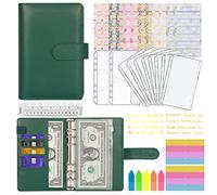Portadocumenti in Pelle A6 PU, MARICATO 29pcs Raccoglitore ad 6 Anelli, Raccoglitore Notebook con Buste Trasparenti Rimovibile e Budget Planner, per Lavoro e Casa Budget Organizzatore-Verde Scuro
