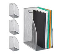 Relaxdays 4X Portadocumenti Verticale in Metallo, Formato A4, Organizer Extra Largo Ufficio, 32 x 16 x 24,5 cm, Argento