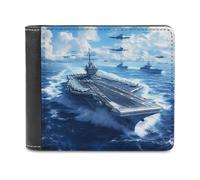 Portaerei nave da guerra portafoglio bifold in pelle PU tasca portafoglio sottile borsa per donne uomini regali, Stile:, Taglia unica
