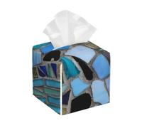 Portafazzoletti quadrato in mosaico di vetro blu mare, portafazzoletti a cubo, portafazzoletti da tavolo, bianco