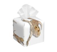 Portafazzoletti quadrato in pelle con immagine multicolore di una famiglia di gechi leopardo che fissano, rettili primitivi, fauna selvatica, organizer decorativo di alta qualità per mobiletto del bag