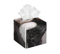 Portafazzoletti quadrato in pelle con ritratto di un simpatico Cavalier Spaniel - Organizer decorativo di alta qualità per mobiletto del bagno, comodino e piano di lavoro