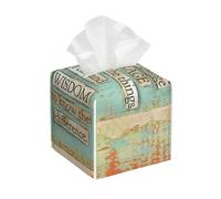 Portafazzoletti quadrato in pelle con scritta "Serenity Prayer On Beach" e base antiscivolo per mobiletto del bagno, comodino e piano d'appoggio