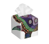 Portafazzoletti quadrato in pelle con tartaruga marina psichedelica e tatuaggi ornamentali colorati su opere d'arte di animali - Organizer decorativo di alta qualità per mobiletto del bagno, comodino