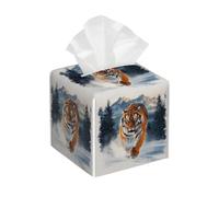 Portafazzoletti quadrato in pelle impermeabile Snow Mountain Tiger, per casa e ufficio