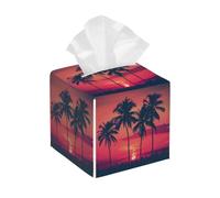 Portafazzoletti quadrato in pelle impermeabile Sunset Palm Tree per casa e ufficio