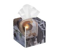 Portafazzoletti quadrato in pelle Winter Candles - Organizer decorativo di alta qualità per mobiletto del bagno, comodino e piano di lavoro