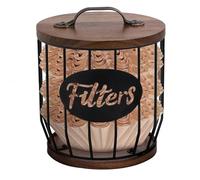 Portafiltro per Caffè 13 x 17,5 x 16,5cm Contenitore per Filtro per Caffè in Ferro Rusti con Coperchio e Base in Legno di Pino, Cestello per Dispenser per Filtro per Caffè(With Filter Pattern)