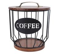 Portafiltro per Caffè 13 x 17,5 x 16,5cm Contenitore per Filtro per Caffè in Ferro Rusti con Coperchio e Base in Legno di Pino, Cestello per Dispenser per Filtro per Caffè(With Coffee Pattern)