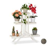 Relaxdays Fioriera a Scala in Legno, Portafiori a 3 Ripiani, per Piante, HLP: 83 x 83 x 25 cm ca., Bianco