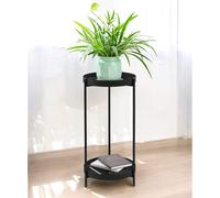 Portafiori metallo nero rotondo 2 piani 52 cm 96583 tavolino sgabello fiori