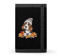 Portafogli a tre ante con foglie autunnali basset hound, con scomparti per carte di credito, pochette per uomo e donna, Stile:, Taglia unica
