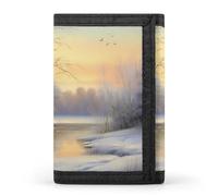 Portafogli a tre ante con stampa di paesaggio invernale con albero di neve e fiume con tasca frontale con finestra d'identità, regali per uomini e donne, Stile:, Taglia unica, MHXYZHW