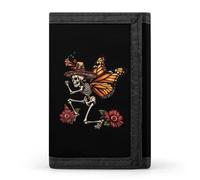 Portafogli a tre ante con teschio e teschio del giorno dei morti, monarca e farfalla, con scomparti per carte di credito, per uomo e donna, Stile:, Taglia unica