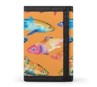 Portafogli colorati a tre ante a forma di pesce ad acquerello con porta carte di credito con 8 slot portachiavi finestra per foto per uomini donne, Stile:, Taglia unica, Per tutte le stagioni
