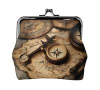 Portafogli con bussola e mappa del mondo antico da donna, portamonete da donna, piccolo portafoglio da donna, adatto per le donne, elegante e personalizzato, nero, taglia unica, Art Deco, Nero ,