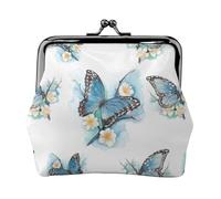 Portafogli con ciondolo a forma di farfalla blu su fiore e portamonete versatile, impermeabile, con chiusura a bacio, per chiavi e carte