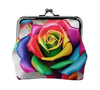 Portafogli con ciondolo a forma di rosa arcobaleno e portamonete versatile, impermeabile, con chiusura a bacio, per chiavi e carte