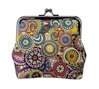 Portafogli con motivo floreale a cerchi etnici da donna, portamonete da donna, piccolo portafoglio da donna, adatto per le donne, elegante e personalizzato, nero, taglia unica, Art Deco, Nero , Taglia