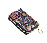 Portafogli con porta carte di credito RFID, funghi e foglie per donne, fiore selvatico, in pelle, con cerniera, portafoglio a fisarmonica, regalo da donna
