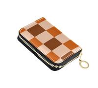 Portafogli con porta carte di credito RFID marrone a scacchi per donne, in pelle a quadri con cerniera, portafoglio a fisarmonica per signore regalo