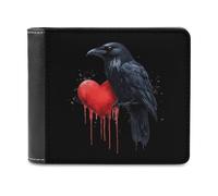 Portafogli con stampa a forma di corvo con cuore gocciolante, portafoglio bifold con scomparti multipli per carte di credito, per uomini e donne