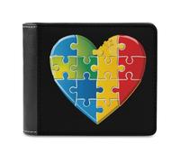 Portafogli con stampa a forma di cuore per la consapevolezza dell'autismo, tasca frontale morbida, sottile, con porta carte di credito, per uomini e donne, 11,4 x 8,9 cm, Stile:, Taglia unica