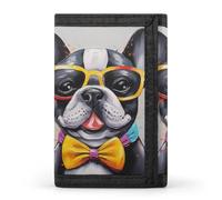 Portafogli con stampa di cane bulldog stampato a tre pieghe tasca frontale clip per denaro con scomparti per carte di credito per uomo donna, Stile:, Taglia unica
