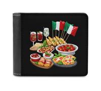 Portafogli con stampa di cibo italiano con bandiera italiana, tasca frontale morbida, sottile, con porta carte di credito, per uomo e donna, 11,4 x 8,9 cm, Stile:, Taglia unica