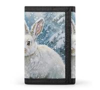 Portafogli con stampa di coniglio bianco in un giorno di neve Tri-fold tasca frontale fermasoldi con scomparti per carte di credito per uomo donna, Stile:, Taglia unica