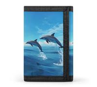 Portafogli con stampa di delfini blu oceano cielo triplo tasca frontale porta soldi con scomparti per carte di credito per uomo donna, Stile:, Taglia unica