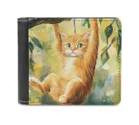 Portafogli con stampa di un gatto appeso in là, portafoglio bifold con scomparti multipli per carte di credito, per uomini e donne