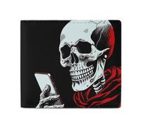 Portafogli con teschio della morte che gioca a telefono, con tasca frontale e scomparti per carte di credito, per uomini e donne, 11,4 x 10,2 cm