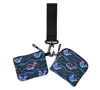 Portafogli da donna a onde blu balena fluorescente, dimensioni compatte, portamonete con cerniera, portamonete con cerniera, tasca portamonete per donne, 2 pezzi, Onda blu balena fluorescente, 1 size