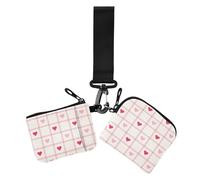 Portafogli da donna a righe rosse con cuori a quadri semplici e doppi portafogli da donna grande capacità portamonete con tasca con cerniera per donna 2 pezzi