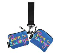 Portafogli da donna colorati Born To Challenge, porta carte da lavoro, sottili, staccabili, con tasca con cerniera, per lavoro, viaggi, confezione da 2, Parola colorata Nato per sfidare, 1 size, Art