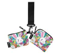 Portafogli da donna con coniglietto pasquale carote, fiori, mini portamonete alla moda con cerniera e tasca con cerniera, per lavoro, viaggi, confezione da 2, Happy Easter Bunny Carote fiori, 1 size,