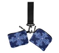 Portafogli da donna con doppio cinturino da polso blu navy vintage a forma di croce con tasca con cerniera e tasca per viaggi, 2 pezzi, recto verso, blu navy, fiori incrociati vintage, moderno, Fiori