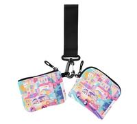 Portafogli da donna con doppio cinturino da polso colorato con auto e città, mini portafogli alla moda con tasca con cerniera per lavoro e viaggi, confezione da 2, cartone animato, colorato