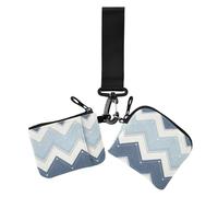 Portafogli da donna con doppio cinturino da polso dal design geometrico blu, piccolo portafoglio portatile con tasca portamonete con cerniera per donne, confezione da 2, Blu Design Geometrico Strisce,
