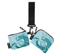 Portafogli da donna con doppio cinturino da polso dal design irregolare, bianco, verde, compatto, con tasca portamonete con cerniera, 2 pezzi, bianco verde design irregolare, taglia unica, casual,
