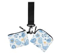 Portafogli da donna con doppio cinturino da polso, motivo pulcino, blu, minimalista, con portachiavi, confezione da 2