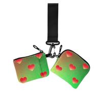 Portafogli da donna con doppio cinturino da polso, per San Valentino, colore rosso e verde, sottile, piatto, con tasca portamonete con cerniera, per lavoro, viaggi, confezione da 2, Rosso verde