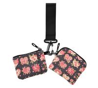 Portafogli da donna con doppio cinturino da polso rosa romantico con fiori d'amore grande capacità portafoglio con cerniera tasca portamonete per donna 2 pezzi, Fiori rosa romantici d'amore, 1 size