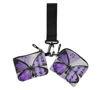 Portafogli da donna con farfalla viola calligrafia cinese custodie per carte piccole portachiavi portatile portafoglio portamonete con portachiavi per uso quotidiano 2 pezzi, viola, farfalla, cinese,